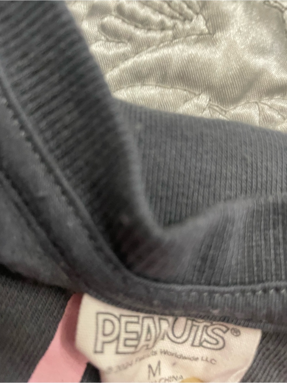 Peanuts Charcoal Sweatshirt with Pink Lettering and Multicolor Lights - Picture 2 of 6